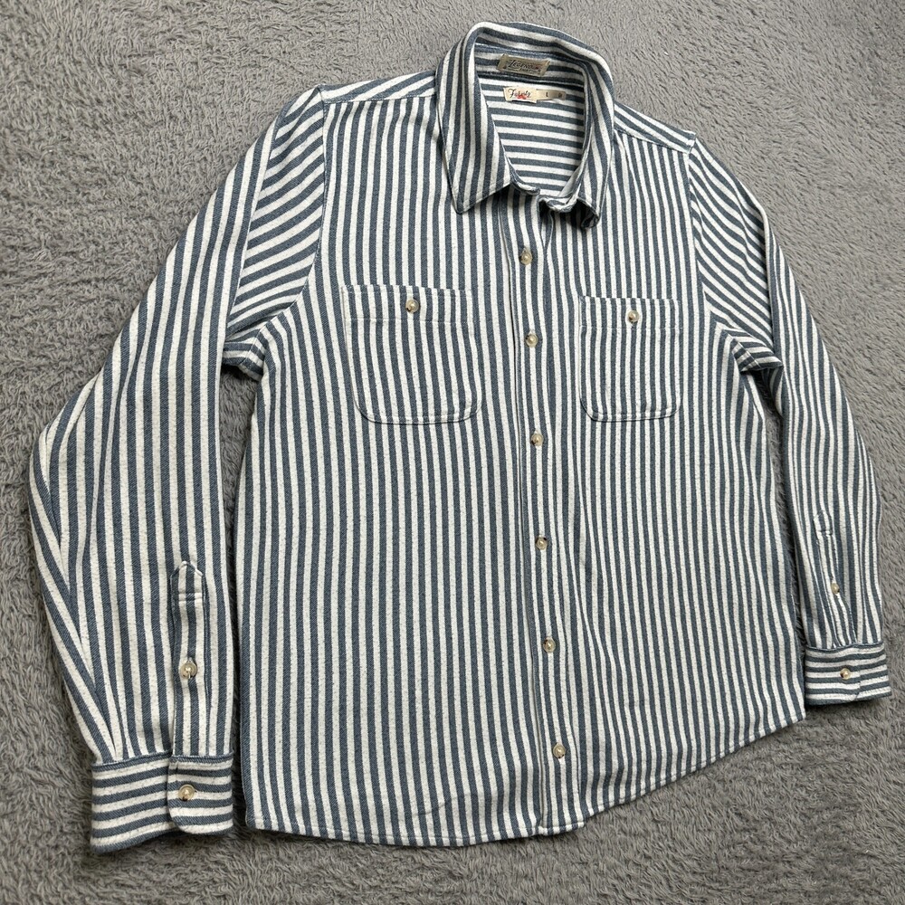 Faherty Shirt Womens L Blue Stripe Button Long Sleeve Legend Pockets